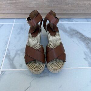 COACH brown leather espadrille 3" wedge sandals / size 36.5/ 6